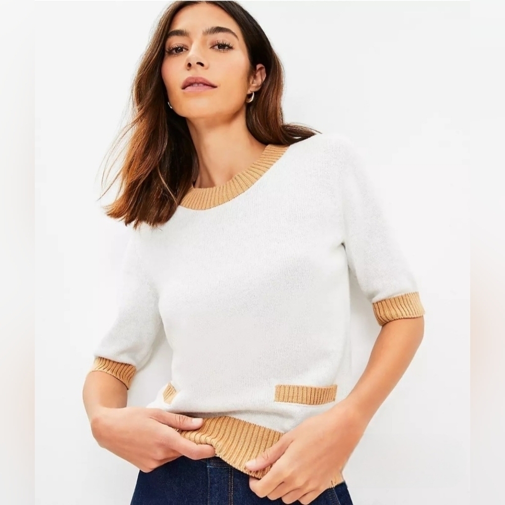 NWT | Ann Taylor LOFT | Tipped Pocket Sweater Tee | M | Light Cloud Heather